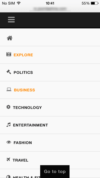 Mobile menu with icons applied